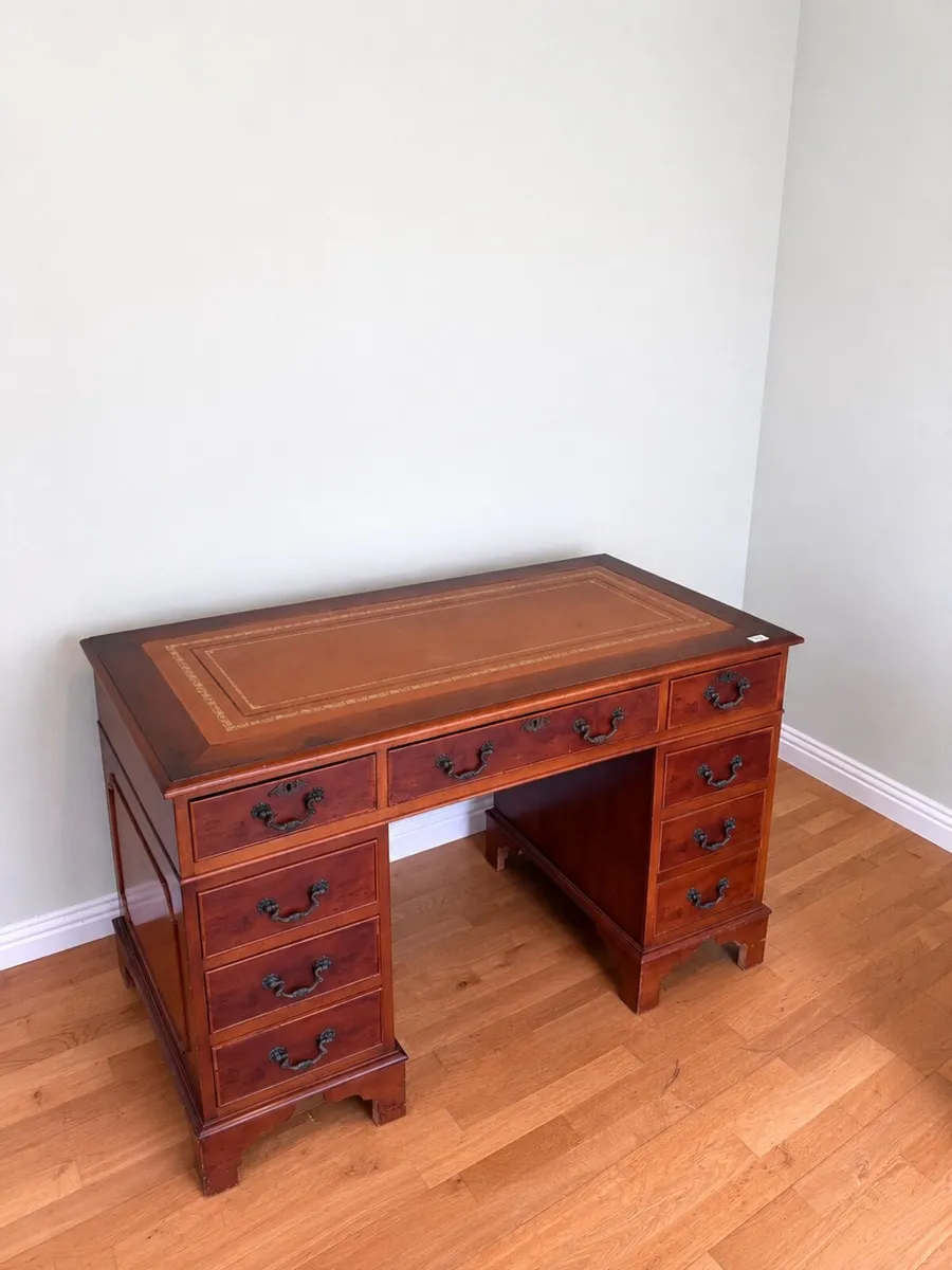 Pedestal Desk Solid wood Leather top - Image 4