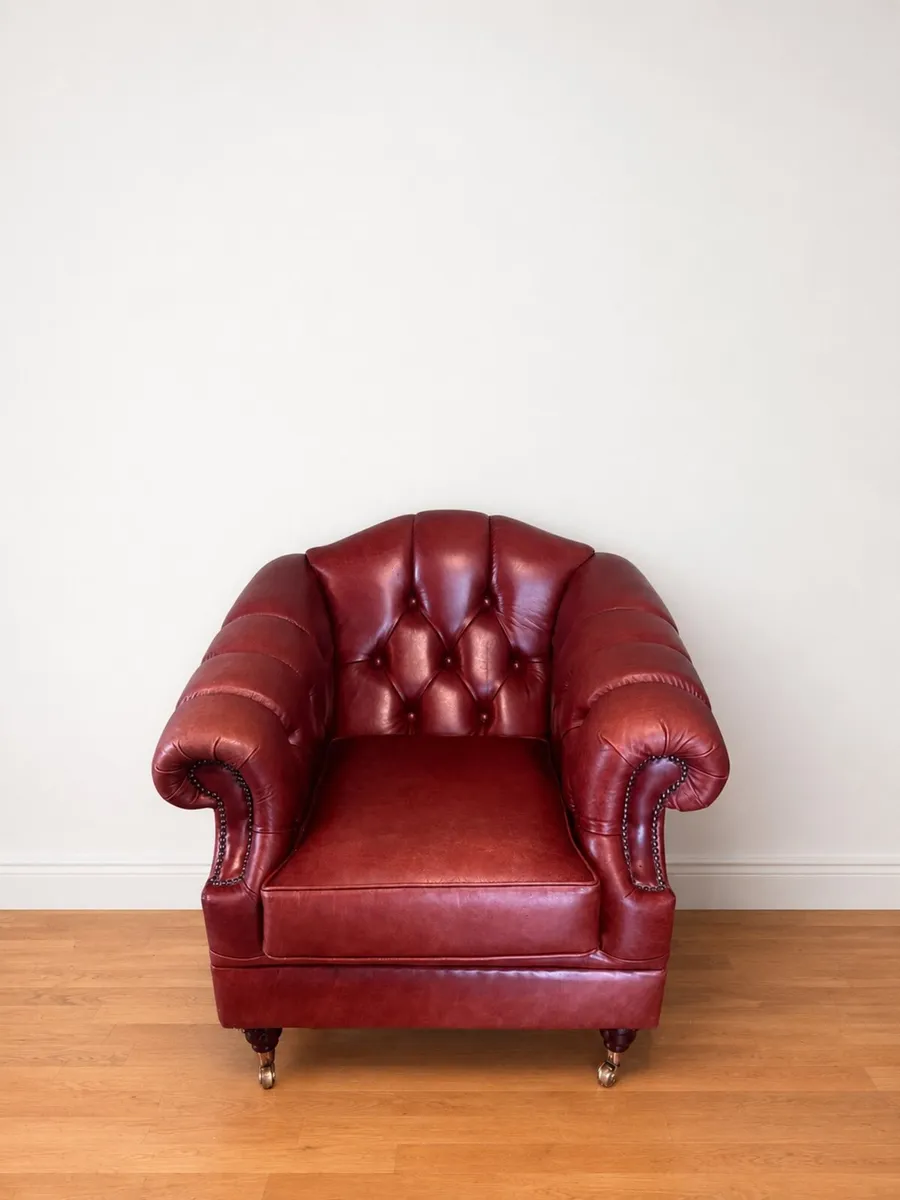 Chesterfield burgundy leather armchair - Image 1