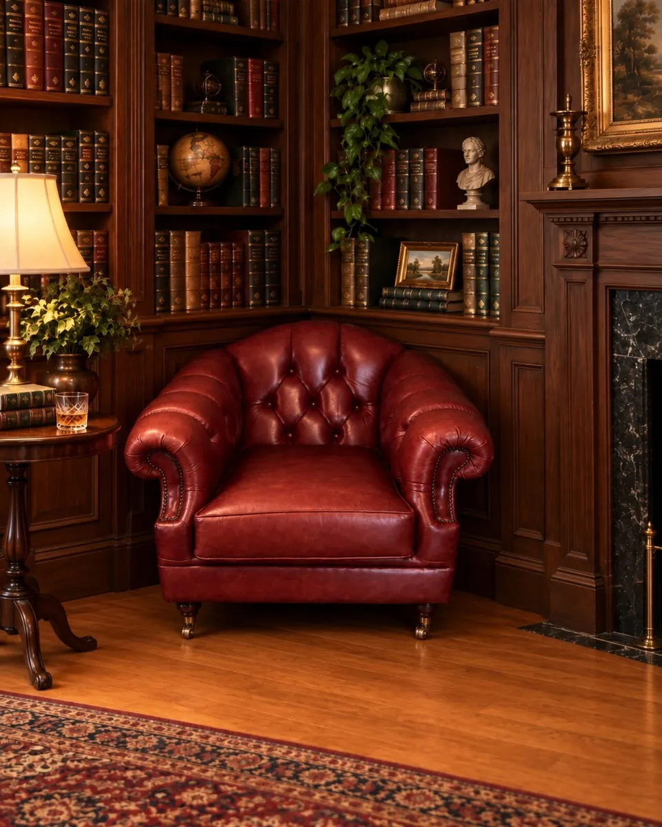 Chesterfield burgundy leather armchair - Image 4