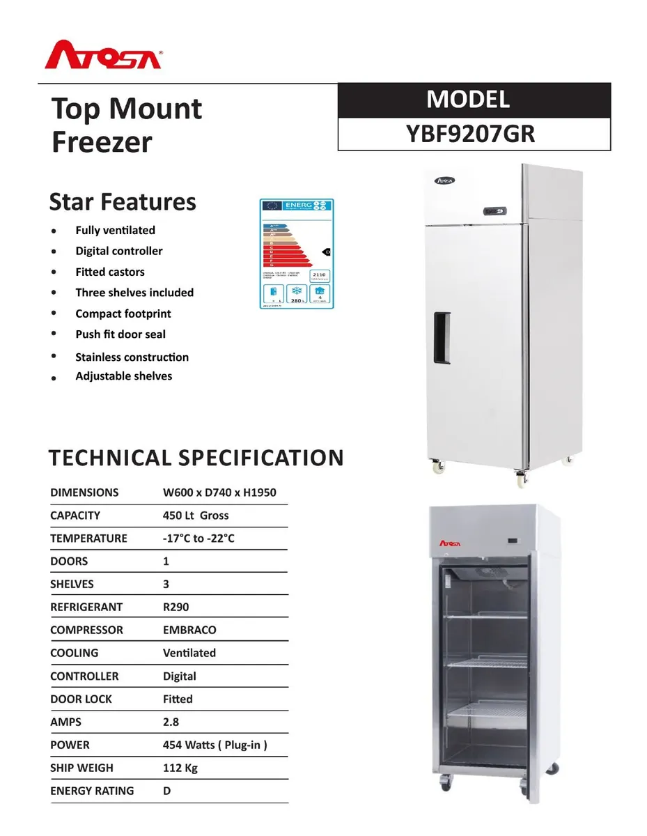 Atosa Commercial Freezer - 450 L - Image 1