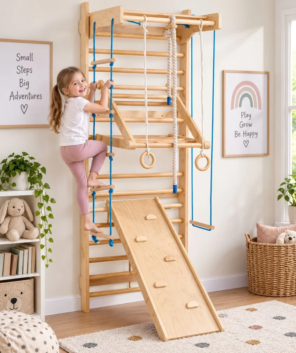 8-in-1 Wooden Swedish Wall Gym for Kids – Indoor C - Image 1
