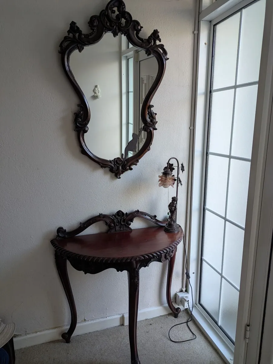 Antique hall table with mirror - Image 1