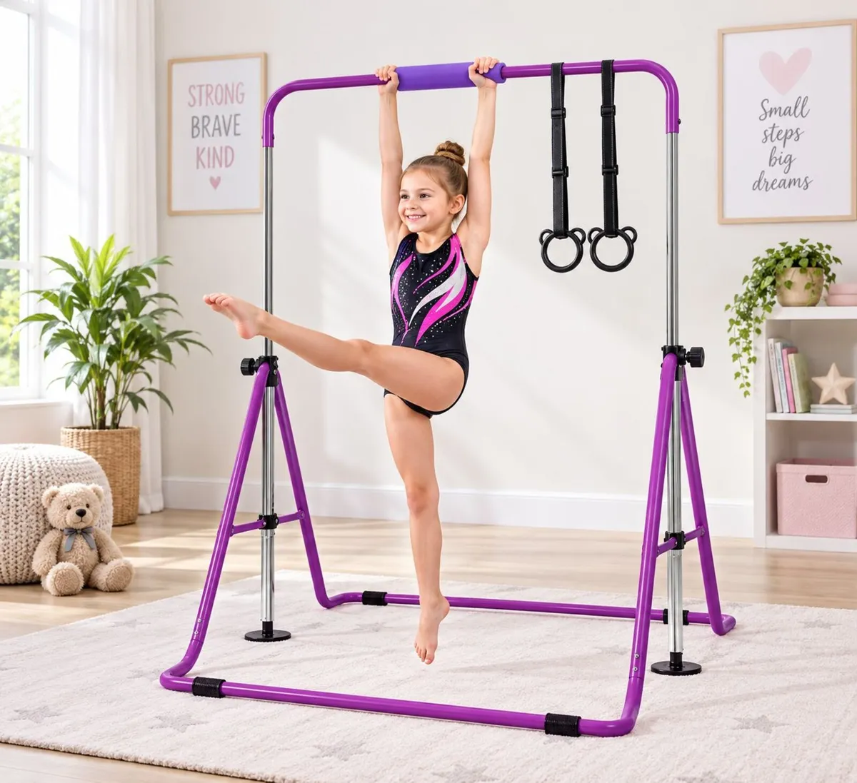 Kids Gymnastics Bar with Rings – Adjustable - Image 2