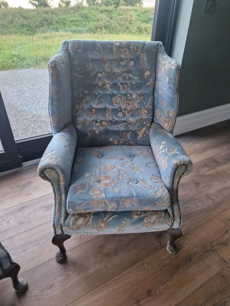 Queen Anne high back arm chairs - Image 3
