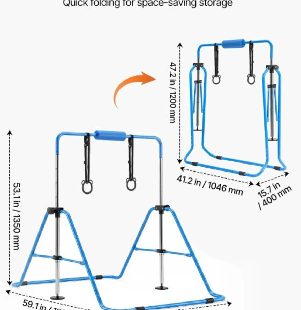 Kids Gymnastics Bar with Rings – Adjustable & Fold - Image 4