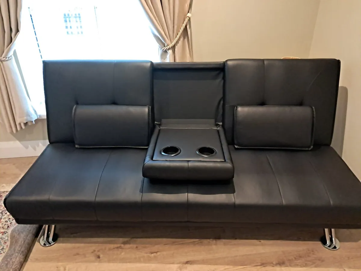 Black Leather Sofa Bed - Image 2