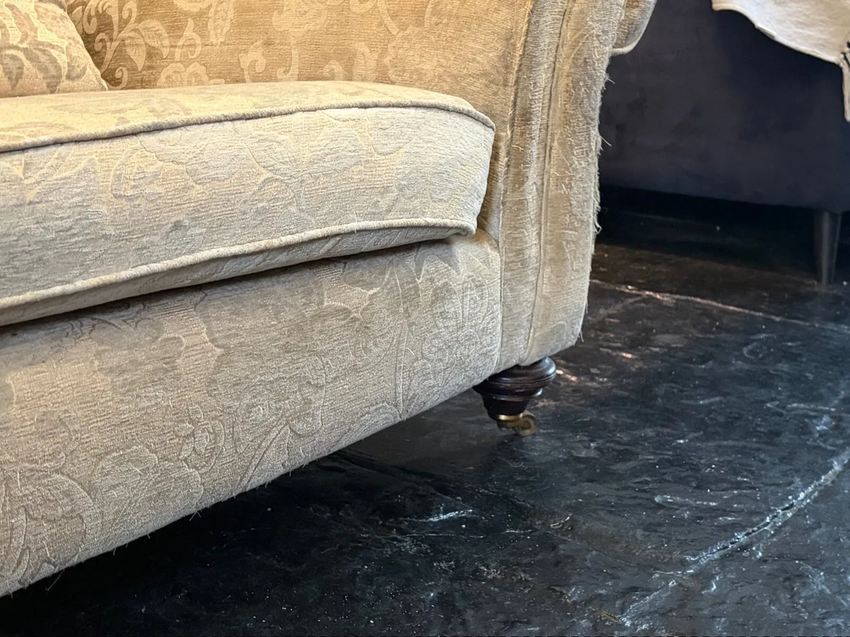 Beige damask floral upholstery couch - Image 2