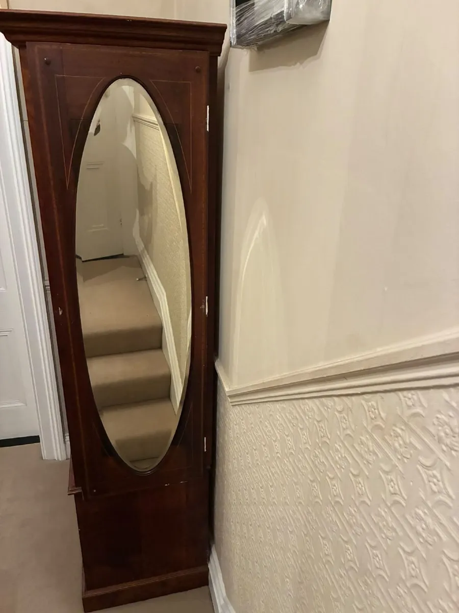 Antique Wooden Wardrobe with Full-Length Mirror - Image 2