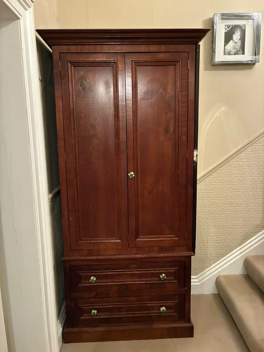 Antique Wooden Wardrobe with Full-Length Mirror - Image 1