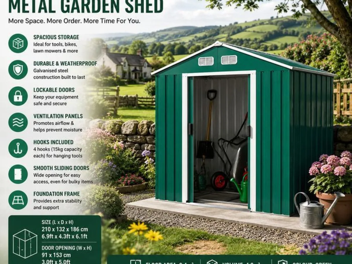 7ft x 4ft Metal Garden Shed with Foundation Frame - Image 1
