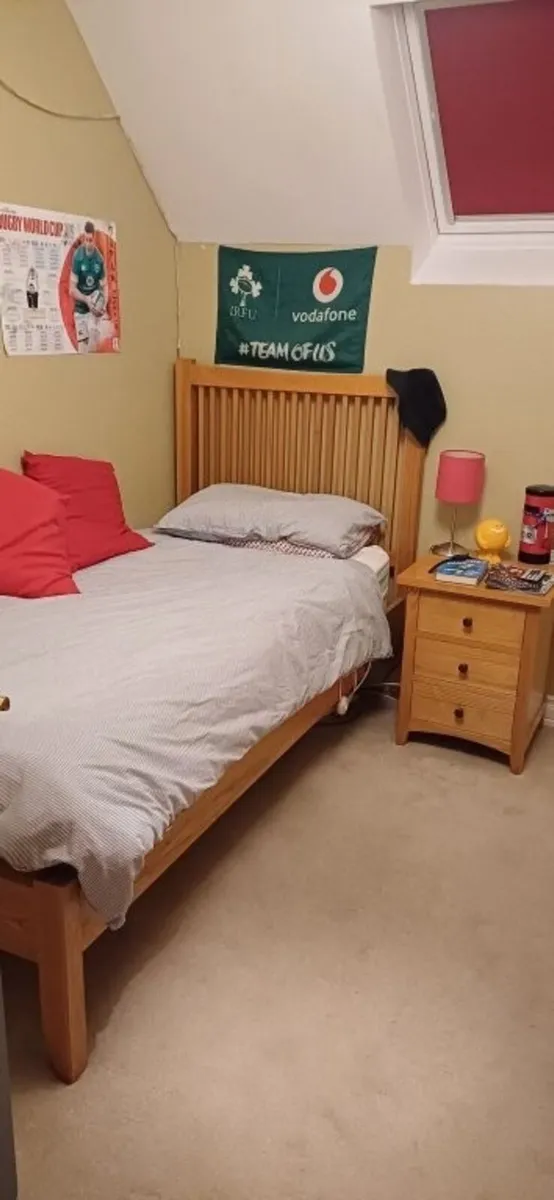 Wooden frame bed, matching locker and wardrobe - Image 2