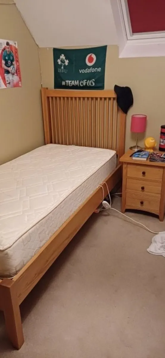 Wooden frame bed, matching locker and wardrobe - Image 1