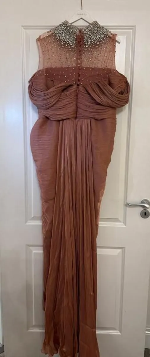 Elegant Dusty Mauve Crystal Embellished Evening Gown