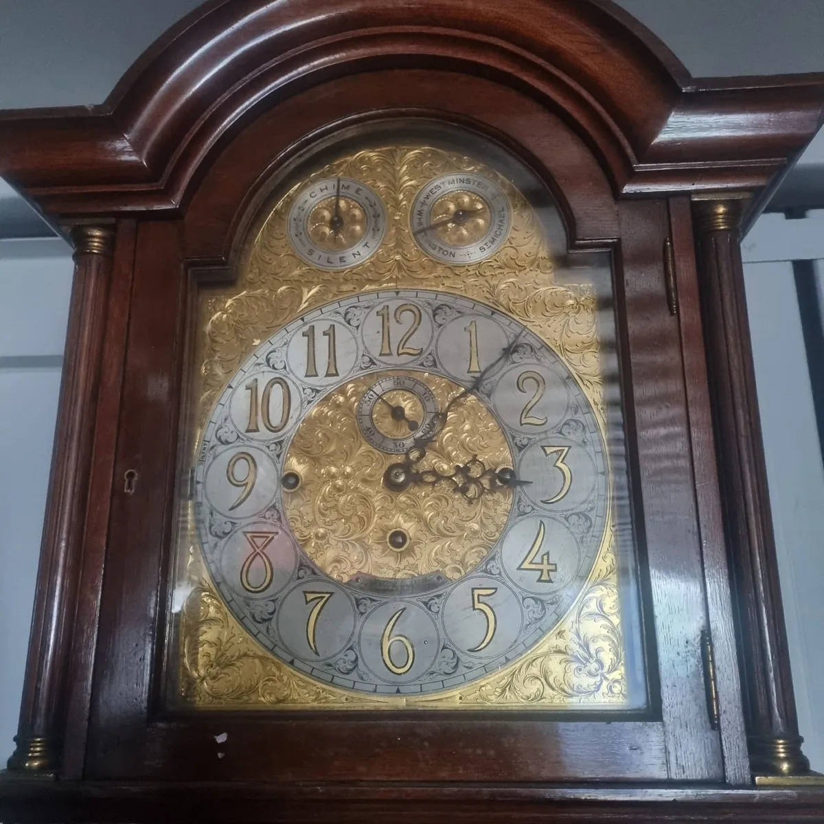 edwardian  treble weight grandfather clock 9ft - Image 2