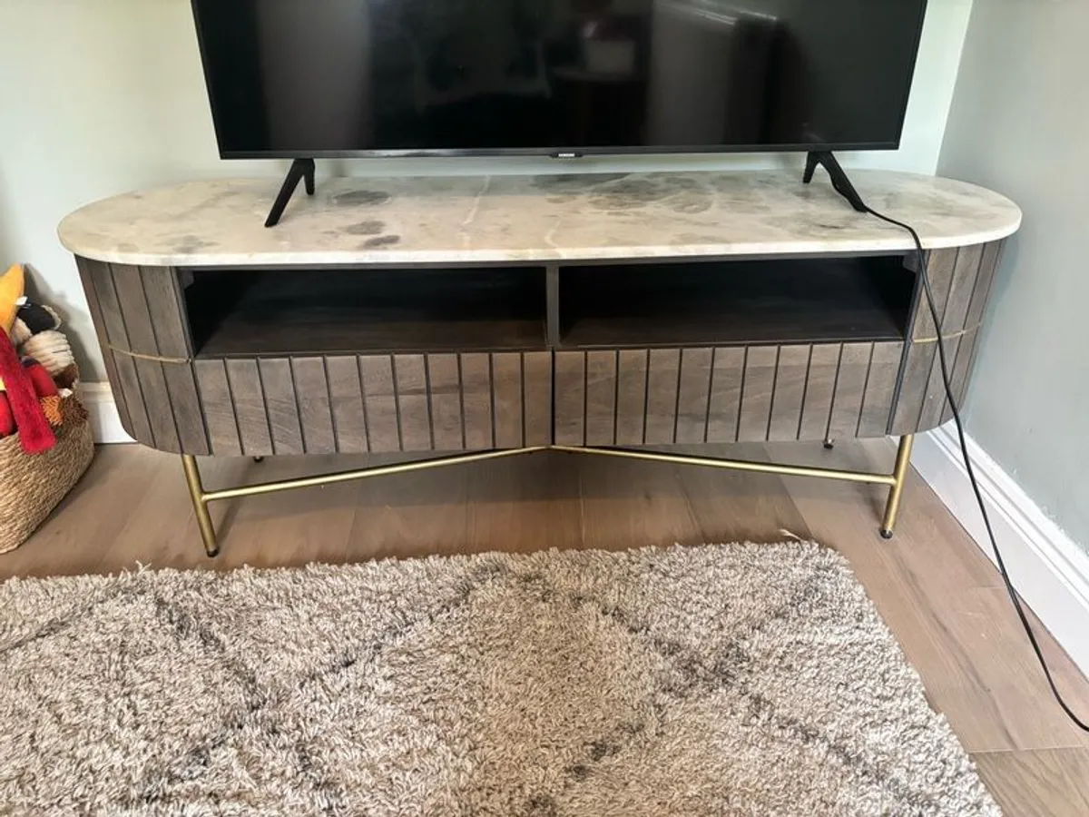 Mango wood and marble top TV Unit with drawers - Image 1