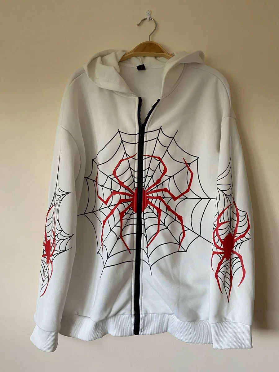 New Shein White and Red Spider Web Printed Hoodie - Image 1