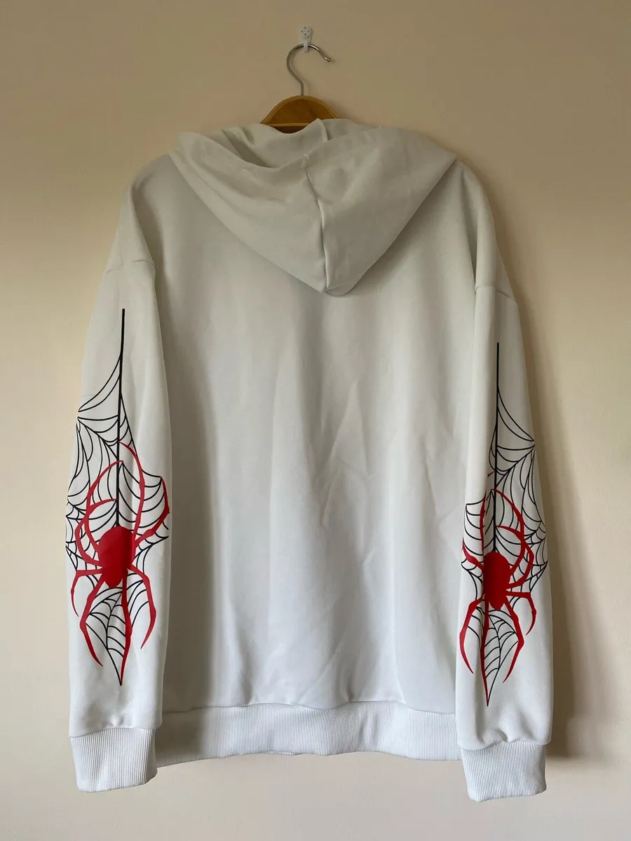 New Shein White and Red Spider Web Printed Hoodie - Image 2