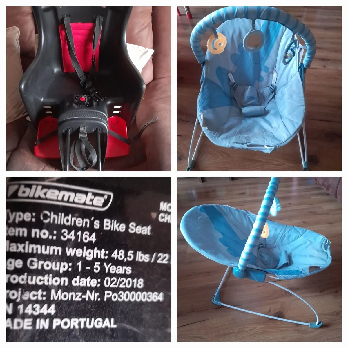 Free Baby bouncer and  bike seat - Image 1
