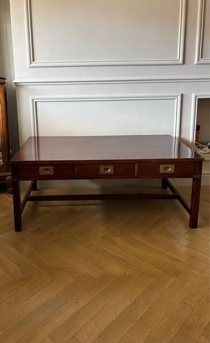 Large Mahogany and Brass Coffee Table - Image 1