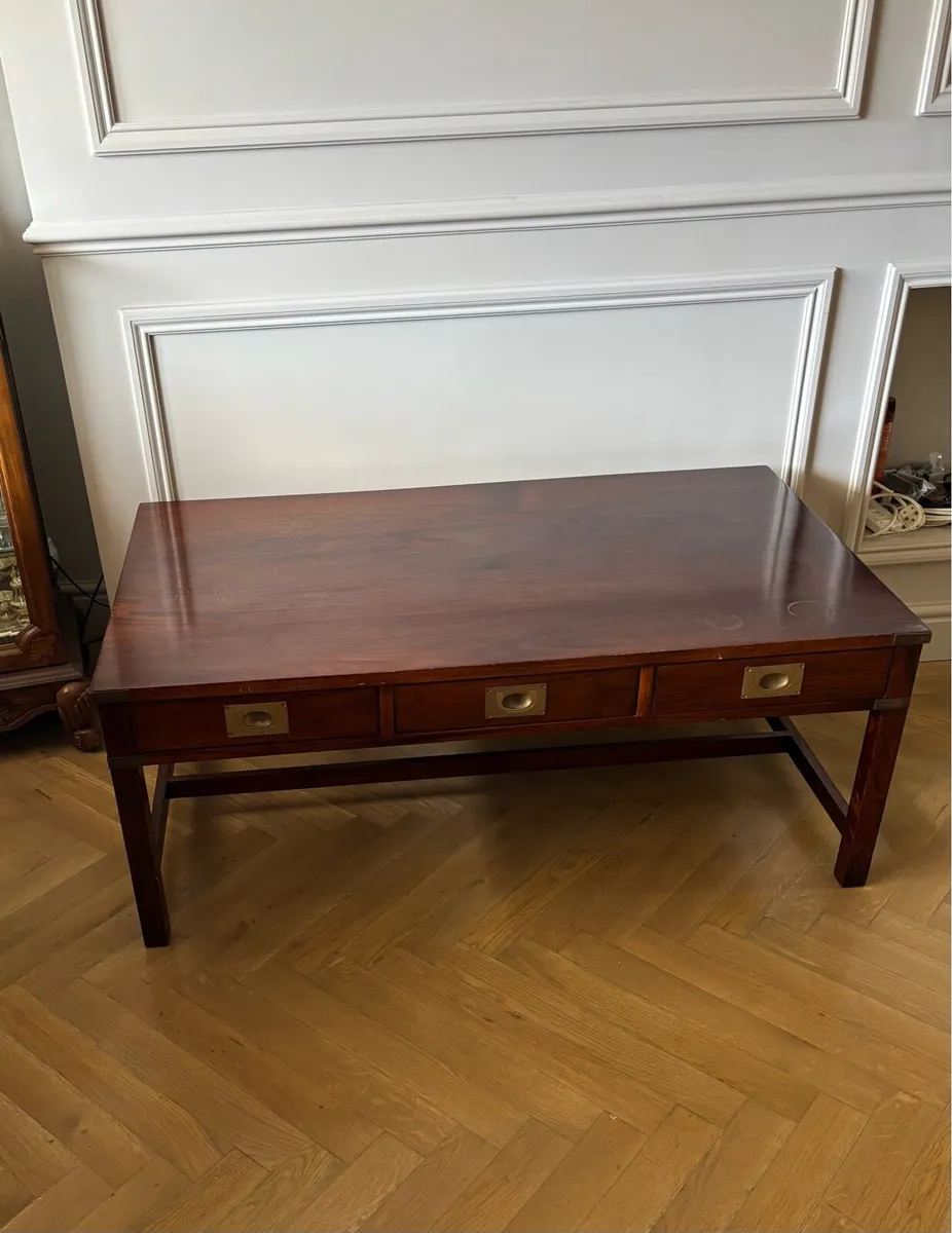 Large Mahogany and Brass Coffee Table - Image 2