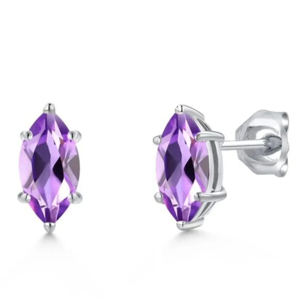18k Gold Vermeil Lilac Sapphire Marquise Earrings - Image 2