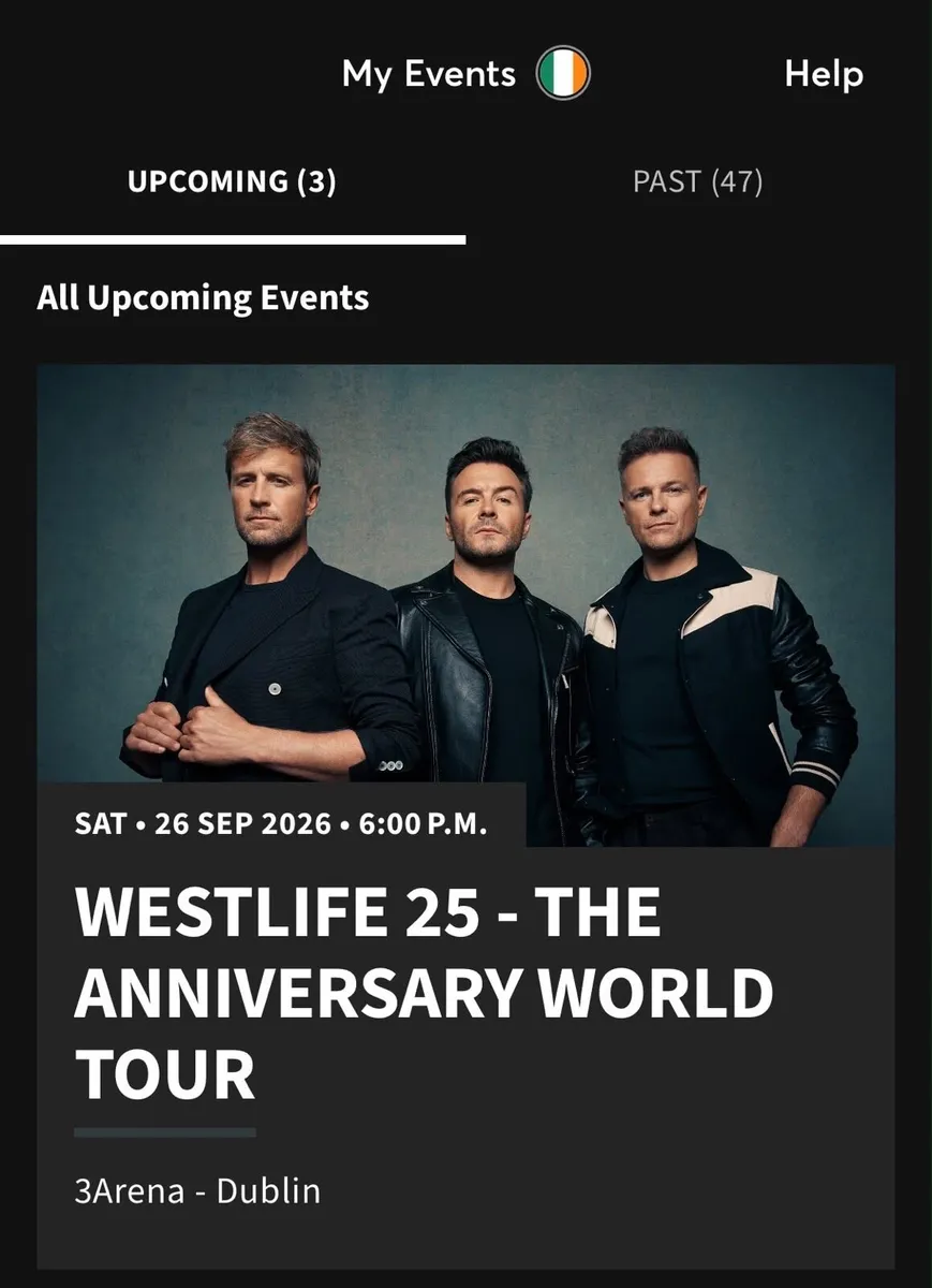 2 Westlife tickets Saturday 26 September - Image 1