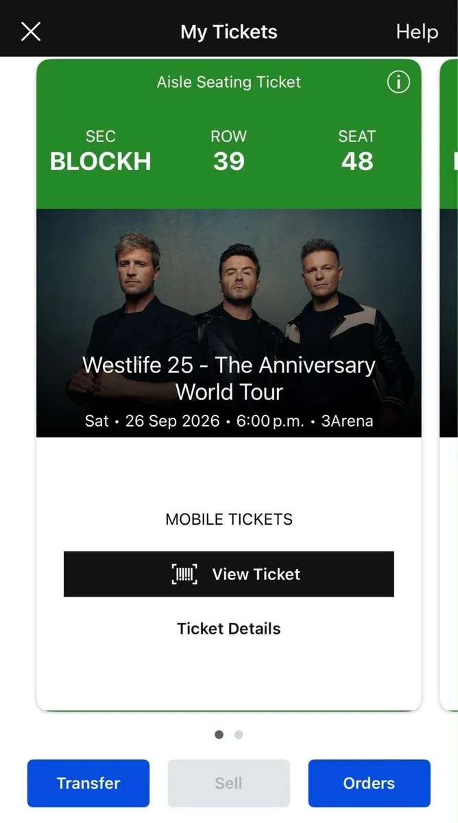 2 Westlife tickets Saturday 26 September - Image 2