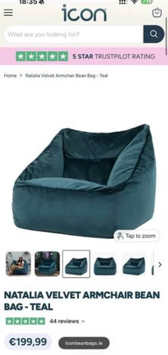 ICON Natalia Teal Velvet Bean Bag - Cover Only