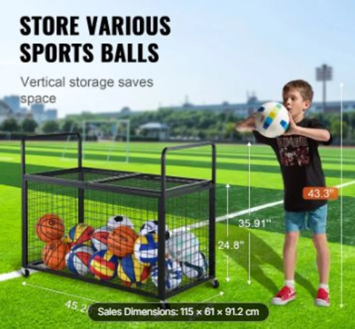 Rolling Sports Ball Storage Cart - Image 2