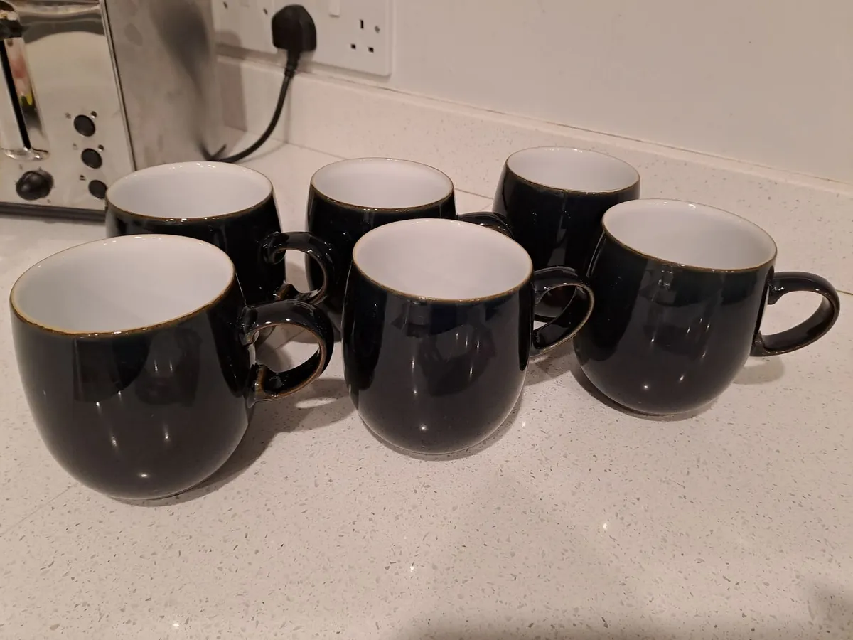 Denby Jet black curved mugs x 11