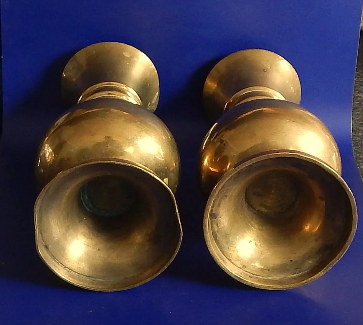 Pair of Small Brass Vintage Church Alter Vases - Image 2