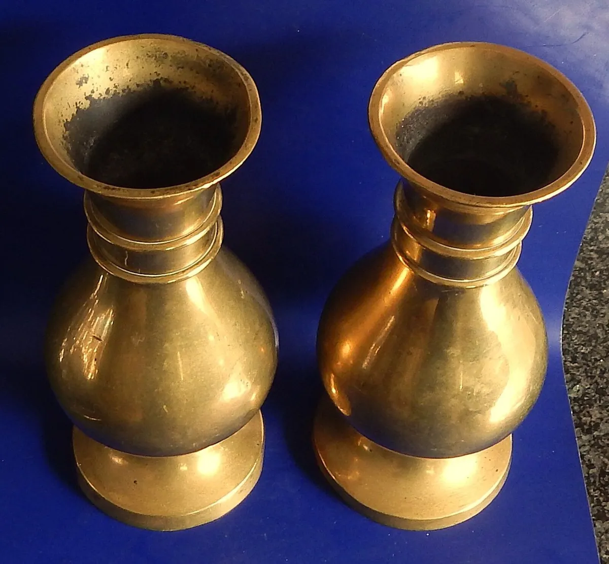 Pair of Small Brass Vintage Church Alter Vases - Image 3