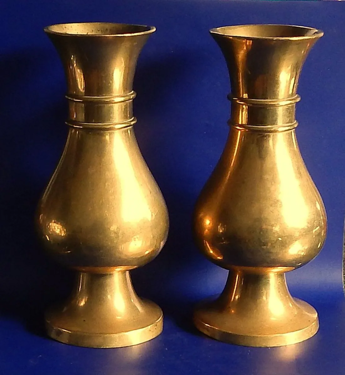 Pair of Small Brass Vintage Church Alter Vases - Image 1