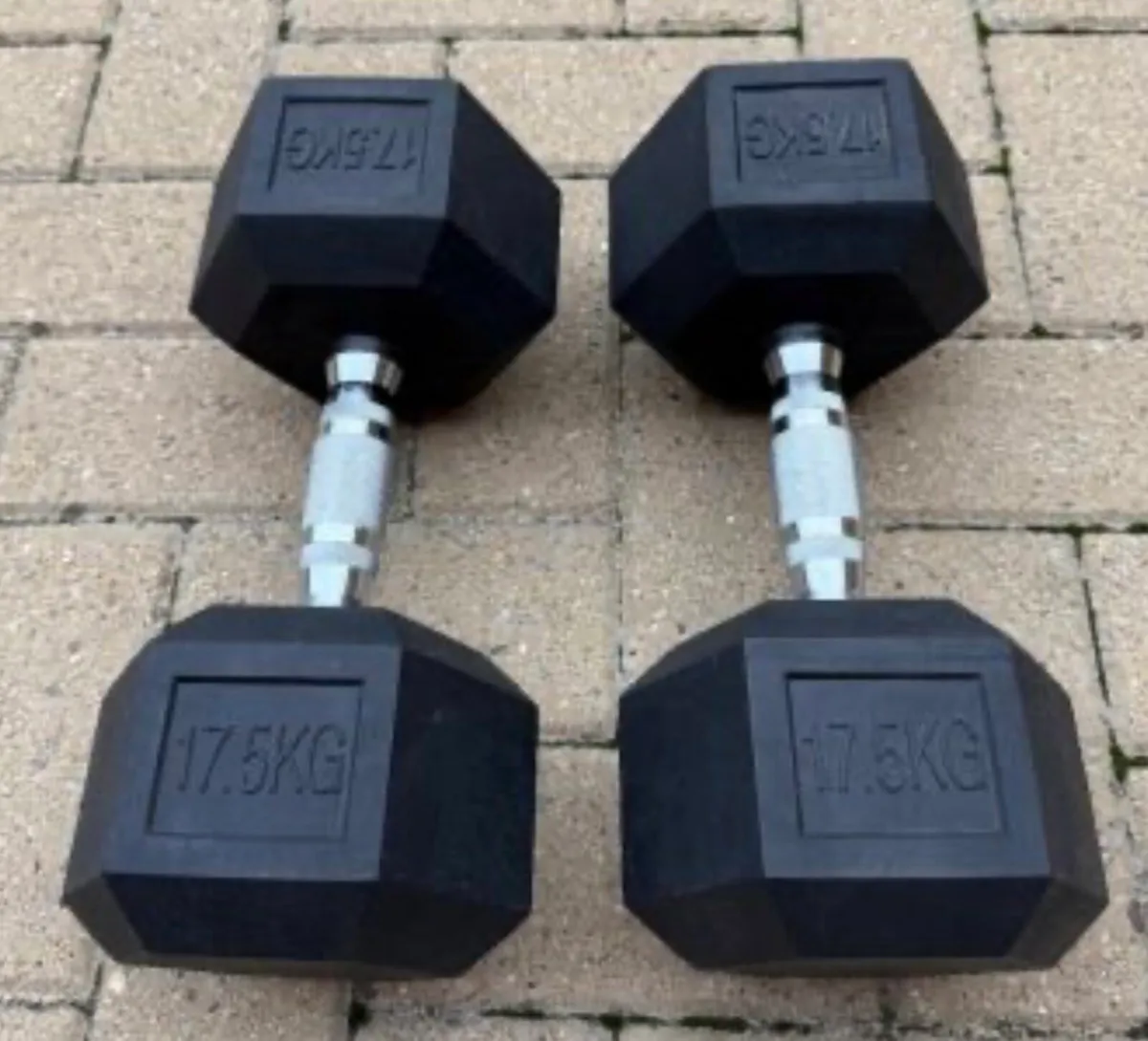 2x17.5kg hex rubber dumbbells