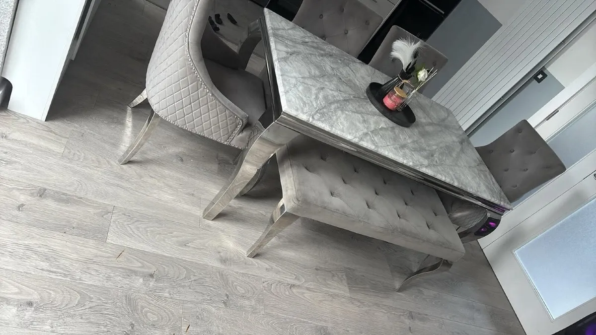 Modern Marble table chairs and matching bench - Image 2