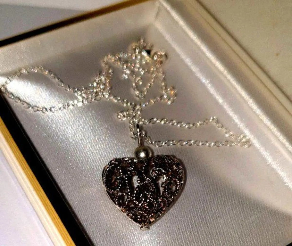 Vintage Hallmarked Silver Filigree Heart Necklace - Image 1