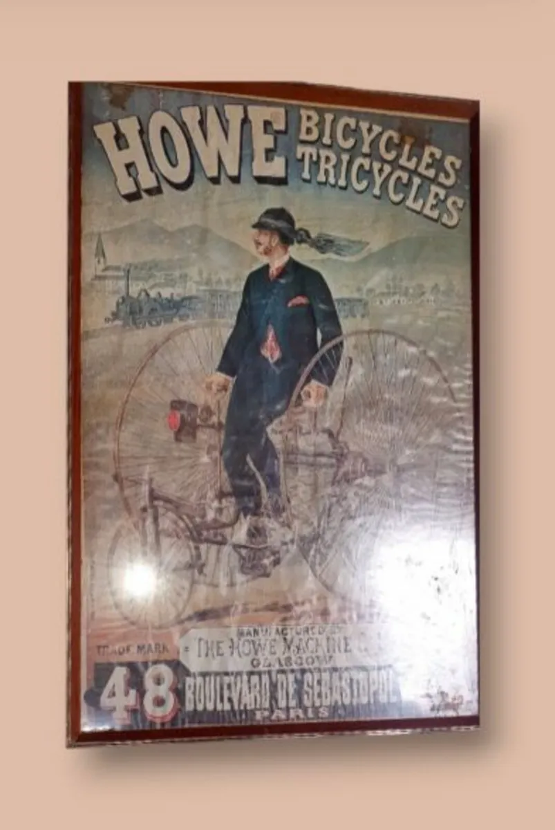 Large Vintage Framed Cycling Poster–Howe Bicycles - Image 2