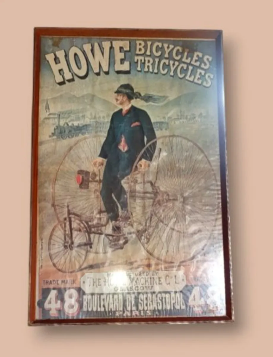 Large Vintage Framed Cycling Poster–Howe Bicycles - Image 3
