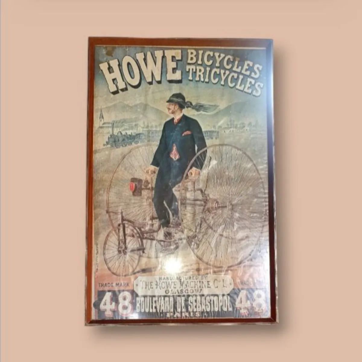 Large Vintage Framed Cycling Poster–Howe Bicycles - Image 4