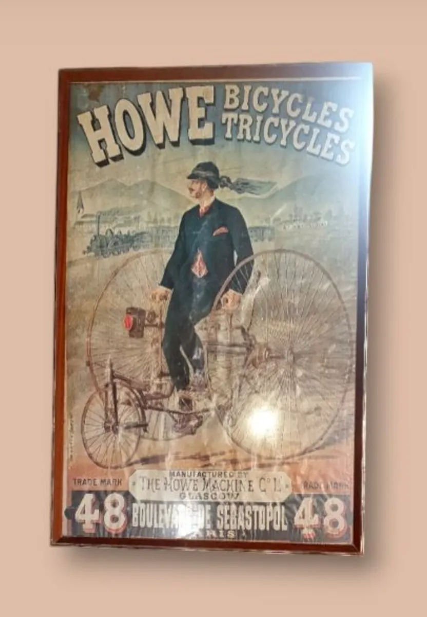 Large Vintage Framed Cycling Poster–Howe Bicycles - Image 1