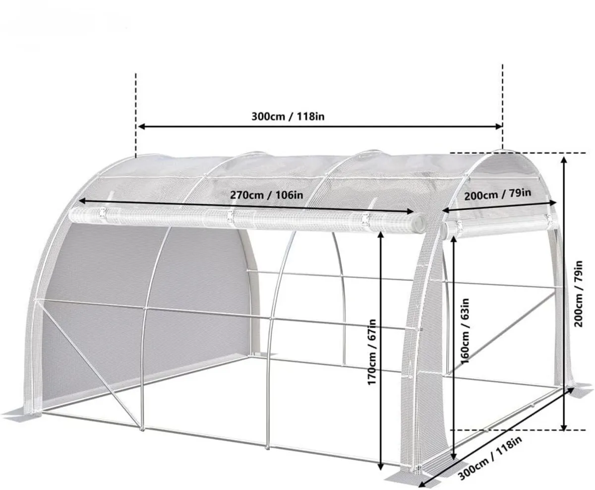 Greenhouse Polytunnel 3x3x2m 9m² White Garden - Image 2