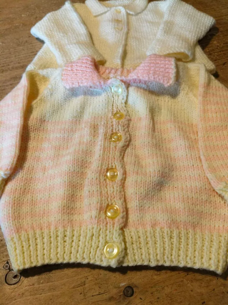 Baby Handkitted cardigans, one pink and yellow. An - Image 2