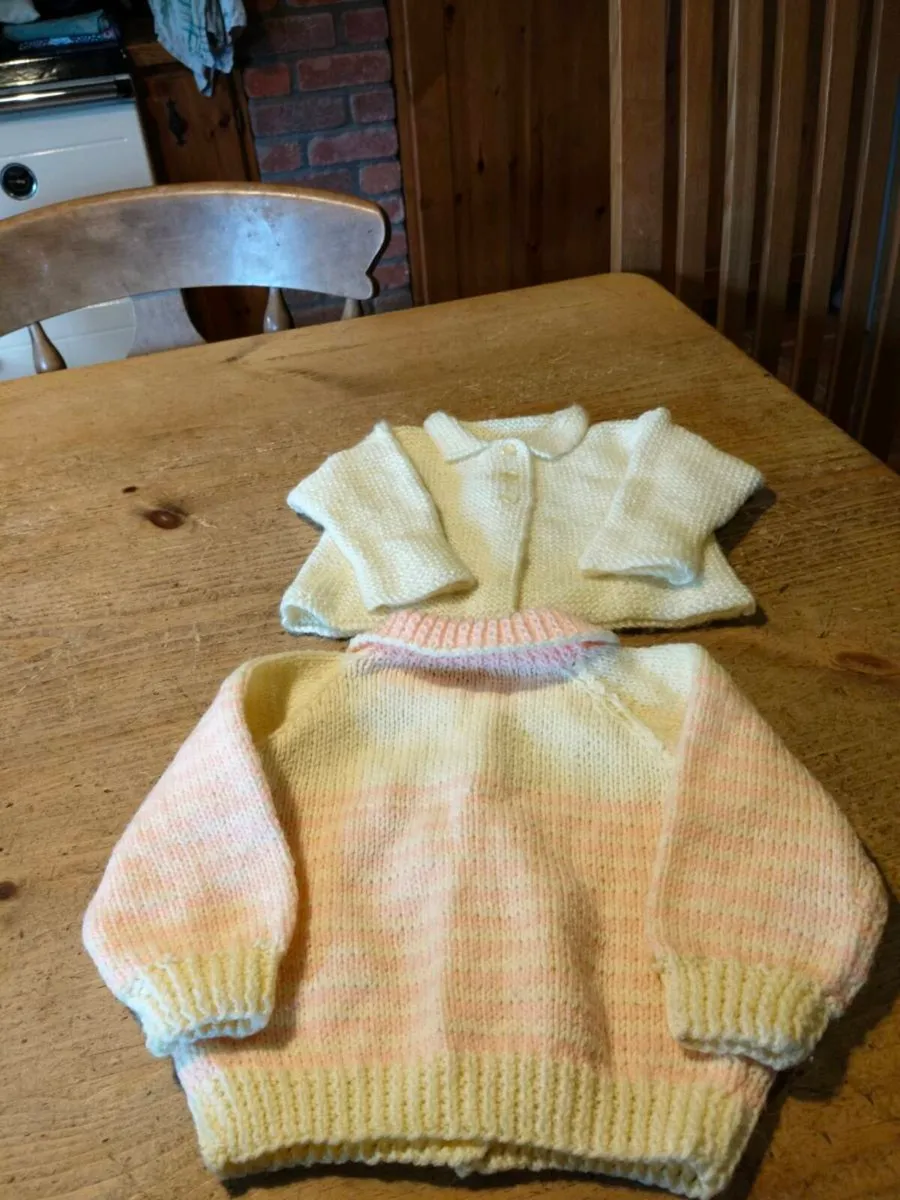 Baby Handkitted cardigans, one pink and yellow. An - Image 4