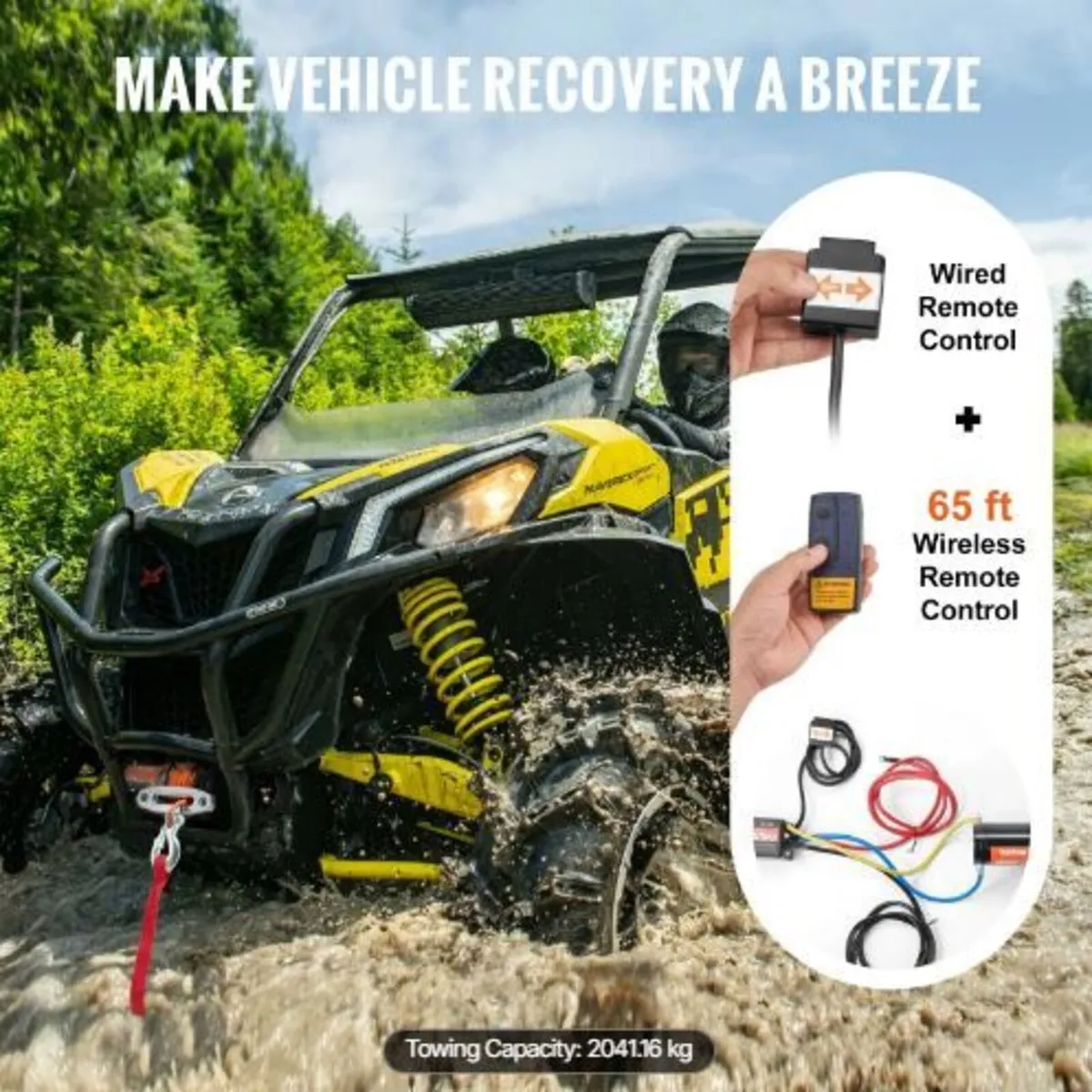 Electric Winch ATV UTV 2041.2 kg Synthetic Rope - Image 2