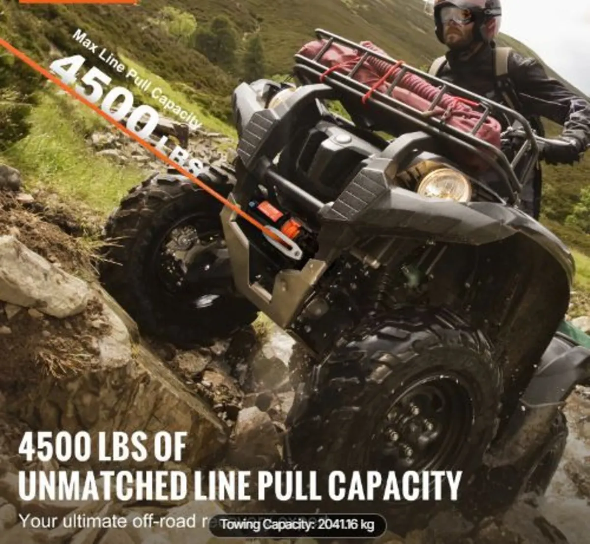Electric Winch ATV UTV 2041.2 kg Synthetic Rope - Image 3