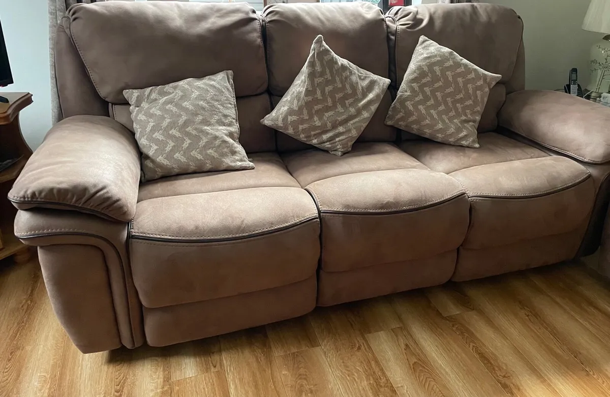 Beige recliner suede effect suite of furniture - Image 2