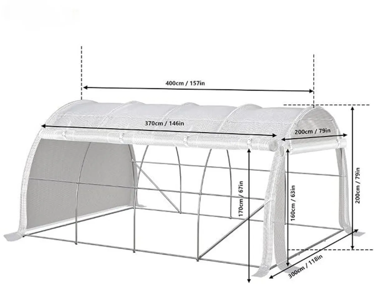 Greenhouse White 4x3x2m 12m² Walk In Garden Tunnel - Image 2