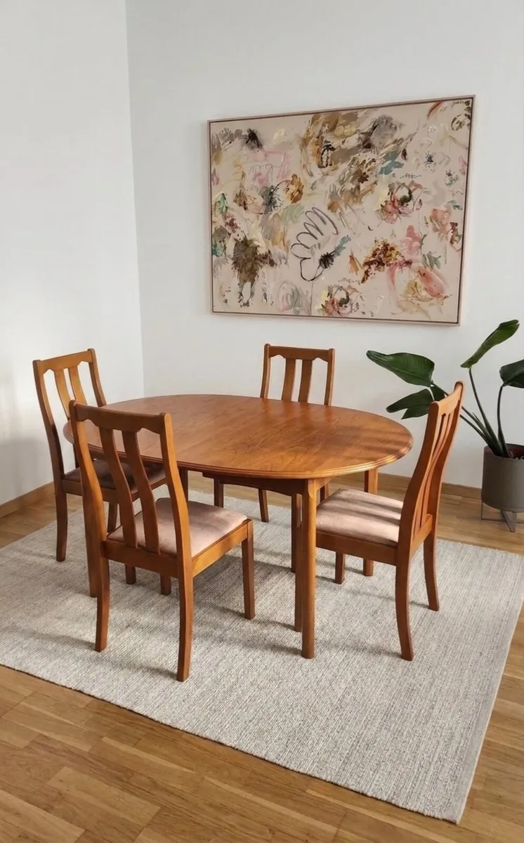 Mid Century Teak Extending Dining Table & 4 Chairs - Image 1