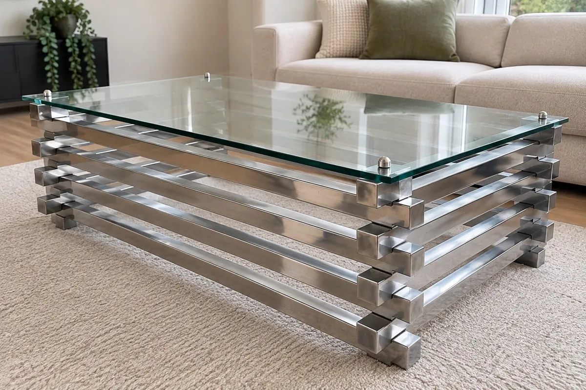 Modern Glass & Chrome Coffee Table - 120 x 90cm - Image 1