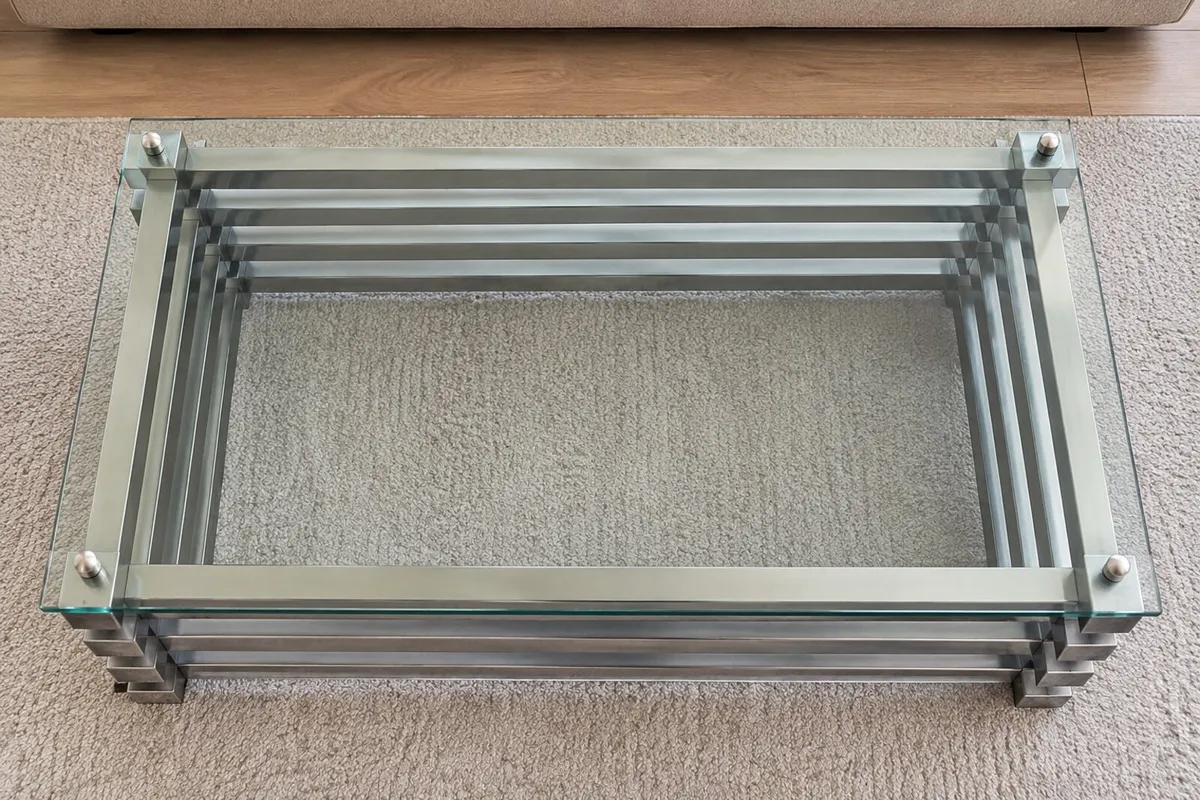 Modern Glass & Chrome Coffee Table - 120 x 90cm - Image 2